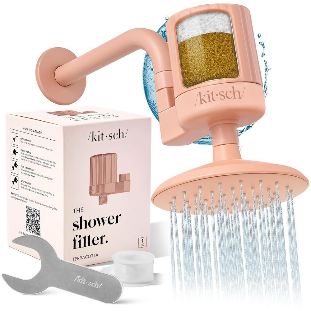 imageKitsch Shower Head Filter for Hard Water  Shower Water Filter with KDF55 amp Calcium Sulfite Helps Reduce Chlorine amp Impurities Water Softener  Bathroom Accessories for Healthier Hair amp Skin BlackTerracotta