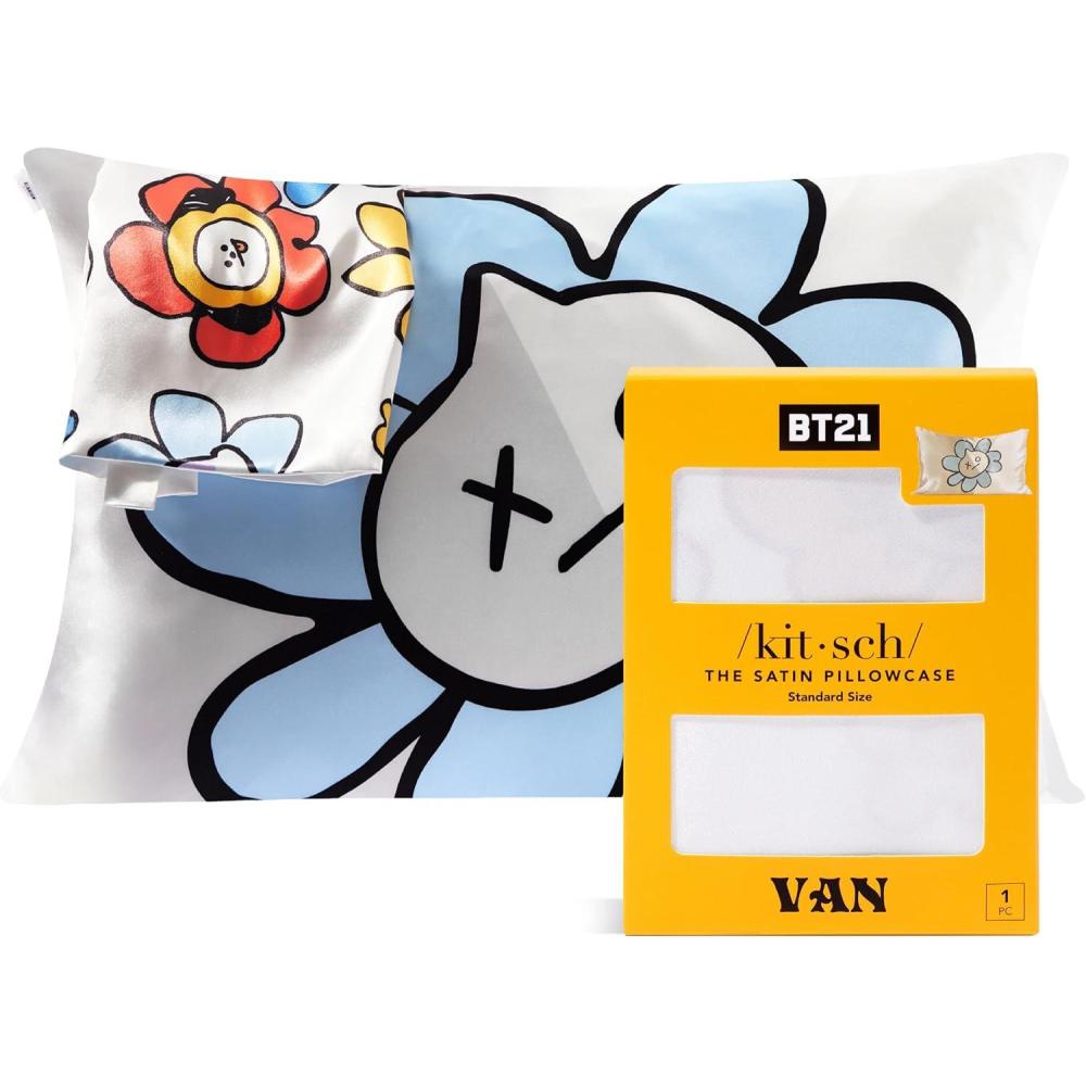 imageKitsch x BT21 Satin Pillowcase with Zipper  Better Than Silk Pillowcase Koya Character amp Funky Floral Print  Soft Cooling Toddler Bed Time Pillow Case for Hair amp Skin  QueenStandard 19x26Bt21  Van
