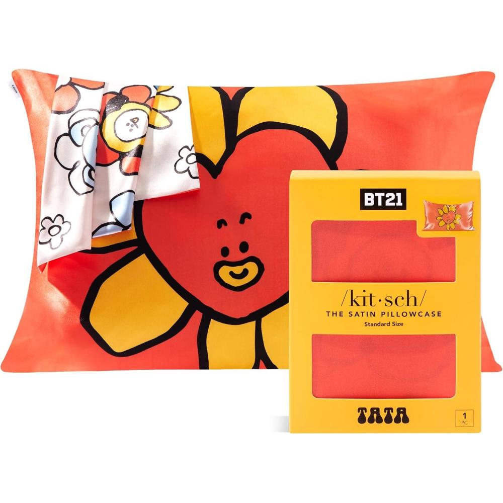 imageKitsch x BT21 Satin Pillowcase with Zipper  Better Than Silk Pillowcase Koya Character amp Funky Floral Print  Soft Cooling Toddler Bed Time Pillow Case for Hair amp Skin  QueenStandard 19x26Bt21  Tata