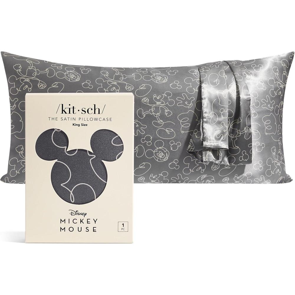 imageKitsch x Disney Mickey Mouse Satin Pillowcase with Zipper for Hair Skin amp Quality Sleep Softer Than Silk Pillow Cases WrinkleFree Smooth and Cooling Satin Pillowcase with Zipper  King Size 19x36