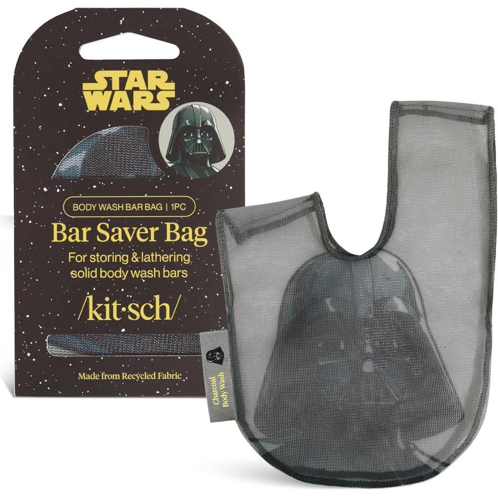 imageKitsch x Star Wars R2D2 Soap Saver Bag Patented Mesh Bag Soap Holder for Shampoo amp Conditioner Bars Extends Use amp Prevents Soggy Mess Recycled Mesh Beauty Pouch EcoFriendlyDarth Vader