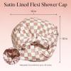 Kitsch Love & Comfort 2PC Spa Set – Satin Lined Reusable Waterproof Shower Cap and XL Quick Dry Hair Towel Wrap for Women, Microfiber Towel, Flexi Shower Cap For All Hair Types – Terracotta Checker