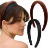 Kitsch Velvet & Satin Headbands for Women – Non Slip, Soft and Lightweight – Stylish Headbands for Girls with Chic Neutral Shades | Ideal Gifts for Women – Black & Chocolate, 2pc Set(Black & Chocolate)