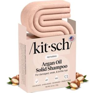 Kitsch Argan Oil Shampoo Bar – Repairing Hair Shampoo for Men & Women – Strengthening, Nourishing Hair Care, Reduce Breakage & Boost Elasticity – Silicone, Paraben & Sulfate Free, Made in USA – 3.2 oz