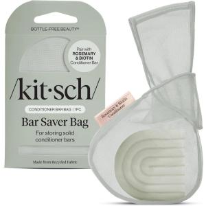 Kitsch Bar Soap Saver Bag – Patented Mesh Bag Soap Holder for Rosemary & Biotin Conditioner Bar with Tag Identifier – Extends Use & Prevents Soggy Mess – Recycled Mesh Beauty Pouch, Eco-Friendly(Rosemary & Biotin Conditioner Bar Bag)