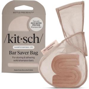 Kitsch Bar Soap Saver Bag – Patented Mesh Bag Soap Holder for Rosemary & Biotin Conditioner Bar with Tag Identifier – Extends Use & Prevents Soggy Mess – Recycled Mesh Beauty Pouch, Eco-Friendly(Rice Water Protein Shampoo Bar Bag)