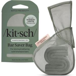 Kitsch Bar Soap Saver Bag – Patented Mesh Bag Soap Holder for Rosemary & Biotin Conditioner Bar with Tag Identifier – Extends Use & Prevents Soggy Mess – Recycled Mesh Beauty Pouch, Eco-Friendly(Rosemary & Biotin Shampoo Bar Bag)