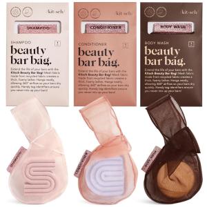 Kitsch Bar Soap Saver Bag – Patented Mesh Bag Soap Holder for Shampoo, Conditioner & Body Wash Bar – Extends Use & Prevents Soggy Mess – Recycled Mesh Pouch – Blush, Terracotta & Chocolate, 3pc Set(Blush  Terracotta & Chocolate)
