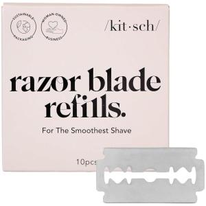 Kitsch Double Edge Safety Razors for Women and Men, with 5 Blade Refills, Extra Long Handle & Silicone Cap, Reusable Single Blade Razor for Shaving and Travel Essentials – Black(Double Edge Razor Blades Refills)