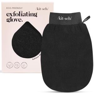 Kitsch Exfoliating Gloves 2pc – Korean Exfoliating Mitt & Deep Exfoliating Body Scrubber for Shower, Bath | Body Exfoliator, Dead Skin Remover | Skin Care for Smooth, Renewed Skin – Black & Terracotta(Black)