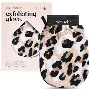 Kitsch Exfoliating Gloves 2pc – Korean Exfoliating Mitt & Deep Exfoliating Body Scrubber for Shower, Bath | Body Exfoliator, Dead Skin Remover | Skin Care for Smooth, Renewed Skin – Black & Terracotta(Leopard)