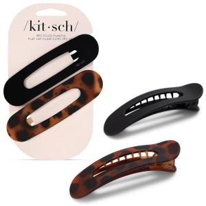 Kitsch Flat Hair Clips for Women – Strong Hold, No Slip Grip Flat Claw Clips For Secure and Comfortable Look | Durable Recycled Plastic Hair Accessories | Ideal Gifts for Women – Black & Tortoise, 2pc(Black & Tort)