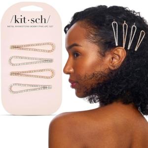 Kitsch Hair Clips for Women & Bobby Pins – Gold Metal Snap Hair Barrettes | Stylish, No Slip, Pain-Free | Ideal for Everyday Hairstyles | Ideal Gifts for Women – Sedona, 8pc Set(Rhinestone Teardrop Shape Gold and Silver)