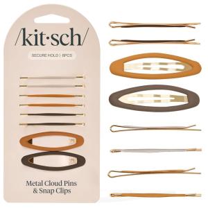 Kitsch Hair Clips for Women & Bobby Pins – Gold Metal Snap Hair Barrettes | Stylish, No Slip, Pain-Free | Ideal for Everyday Hairstyles | Ideal Gifts for Women – Sedona, 8pc Set(Sedona)