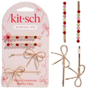 Kitsch Hair Clips for Women & Bobby Pins – Gold Metal Snap Hair Barrettes | Stylish, No Slip, Pain-Free | Ideal for Everyday Hairstyles | Ideal Gifts for Women – Sedona, 8pc Set(Red  Pink & Green)