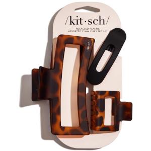 Kitsch Large Assorted Hair Clips for Women, Medium Open Shape Hair Claw Clips for Thick Hair, Flat Lay Hair Clip & Big Octopus Claw Clip for Teen Girls | Ideal Gifts for Women, 3 pcs(Black & Tortoise Rectangle)