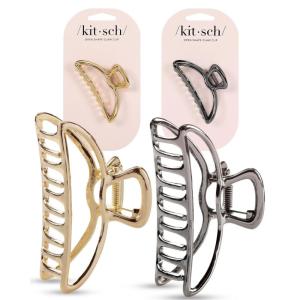 Kitsch Open Shape Metal Hair Clips for Women – Durable & Elegant Metal Claw Clips | Strong Hold for Updo and Half Up Styles | Ideal Gifts for Women – Hematite 1pc(Gold & Hematite (2 Pieces))