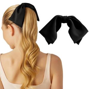 Kitsch Oversized Hair Bows for Women – Recycled Polyester Material | Stylish and Elegant | Cute Hair Bow Clips | Ideal Gifts for Women – Rosewood, 1pc(Black)