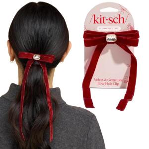 Kitsch Oversized Hair Bows for Women – Recycled Polyester Material | Stylish and Elegant | Cute Hair Bow Clips | Ideal Gifts for Women – Rosewood, 1pc(Red Duckbill)