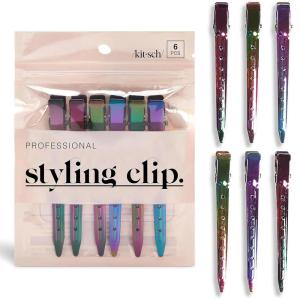 Kitsch Professional Alligator Clips for Hair Styling – 3.5″ Aluminum Hair Sectioning Clips for Salon & Makeup Application | Lightweight for Stylists | Ideal Gifts for Women – Iridescent, 6 Pcs(Iridescent)
