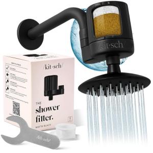 Kitsch Shower Head Filter for Hard Water – Shower Water Filter with KDF-55 & Calcium Sulfite, Helps Reduce Chlorine & Impurities, Water Softener – Bathroom Accessories for Healthier Hair & Skin- Black(Black)