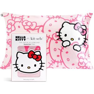 Kitsch x BT21 Satin Pillowcase with Zipper – Better Than Silk Pillowcase, Koya Character & Funky Floral Print – Soft Cooling Toddler Bed Time Pillow Case for Hair & Skin – Queen/Standard 19×26(Hello Kitty – Pink Kitty Faces)