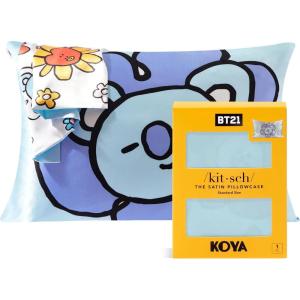 Kitsch x BT21 Satin Pillowcase with Zipper – Better Than Silk Pillowcase, Koya Character & Funky Floral Print – Soft Cooling Toddler Bed Time Pillow Case for Hair & Skin – Queen/Standard 19×26(Bt21 – Koya)
