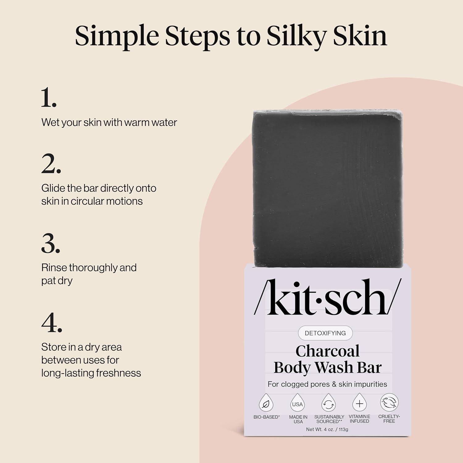 imageKitsch Charcoal Soap Body Wash Bar Detoxifying Bar Soap with Activated Charcoal Gently Removes Excess Oil amp Impurities Clears Pores Firms amp Moisturizes Skin Made in USA 4 oz