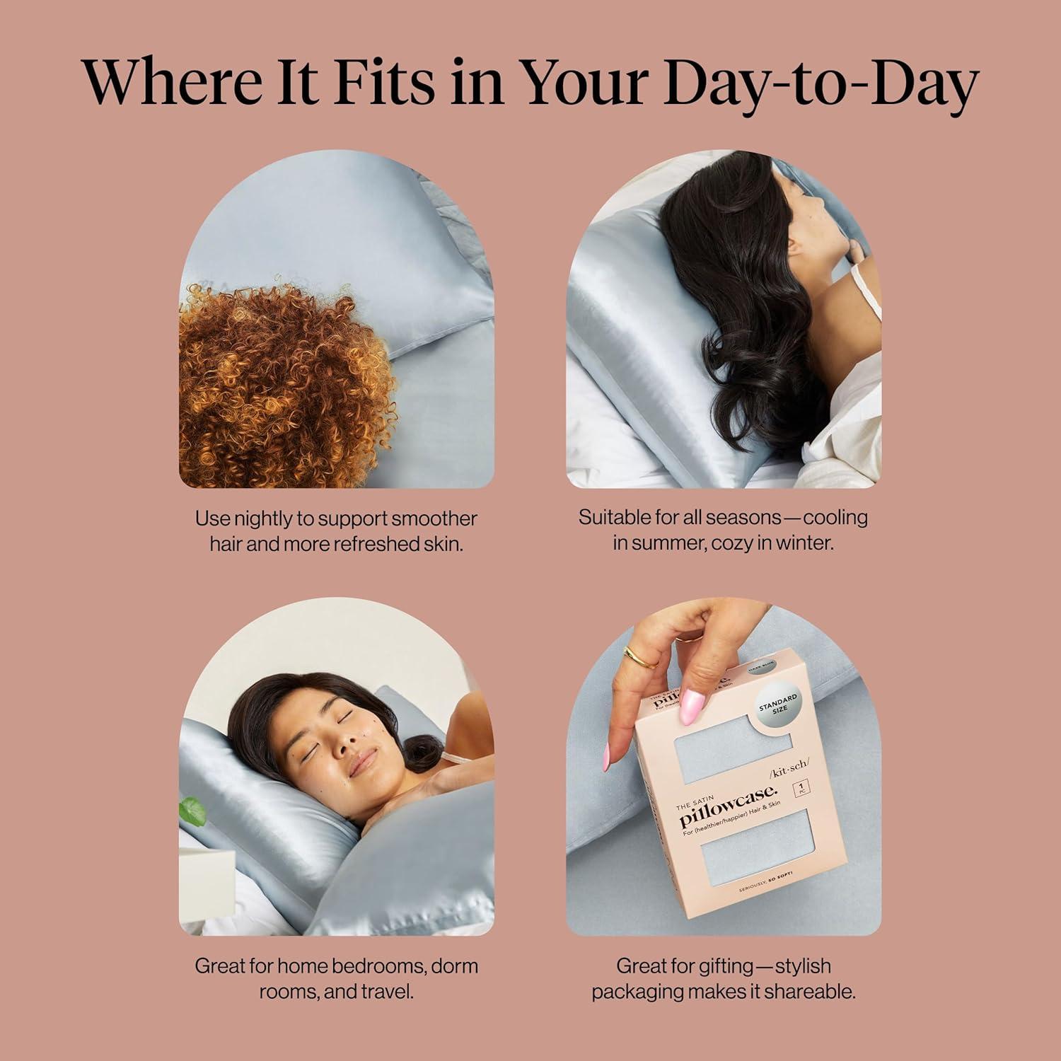 imageKitsch Holiday Satin Pillowcase with Zipper for Hair and Skin Softer Than Silk Pillow Cases Cooling Pillow Covers Machine Washable WrinkleFree QueenStandard 19x26 Ivory 2pcsHaze Blue