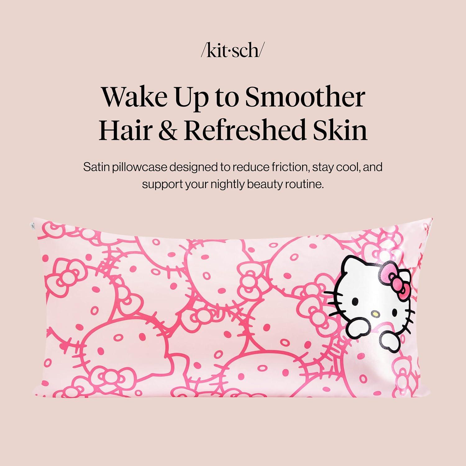 imageKitsch amp Disney Mickey Mouse Satin Pillowcase with Zipper LimitedEdition Better Than Silk Pillowcase Soft Cooling Toddler Bed Time Pillow Case for Hair amp Skin QueenStandard 19x26Hello Kitty Pink Kitty Faces