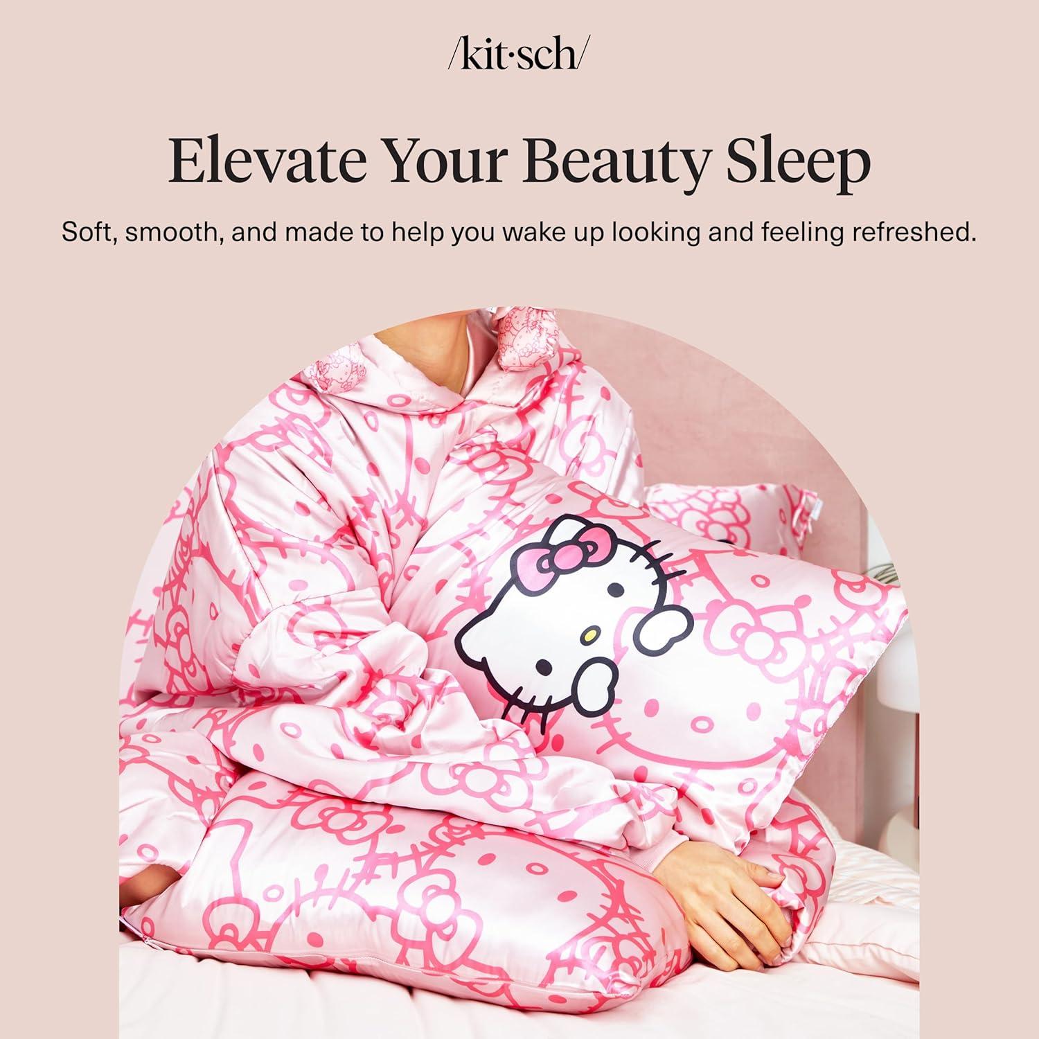 imageKitsch amp Disney Mickey Mouse Satin Pillowcase with Zipper LimitedEdition Better Than Silk Pillowcase Soft Cooling Toddler Bed Time Pillow Case for Hair amp Skin QueenStandard 19x26Hello Kitty Pink Kitty Faces