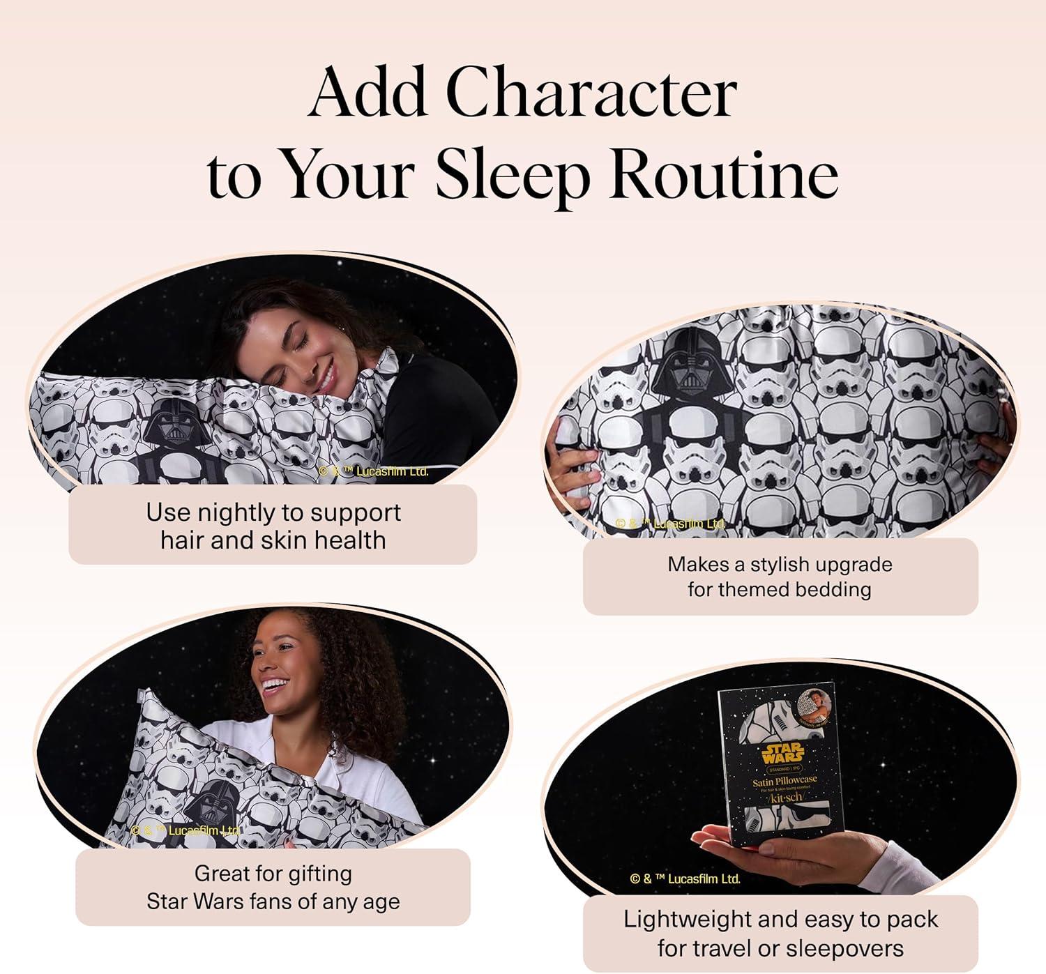 imageKitsch amp Disney Mickey Mouse Satin Pillowcase with Zipper LimitedEdition Better Than Silk Pillowcase Soft Cooling Toddler Bed Time Pillow Case for Hair amp Skin QueenStandard 19x26Darth Vader Stormtroopers