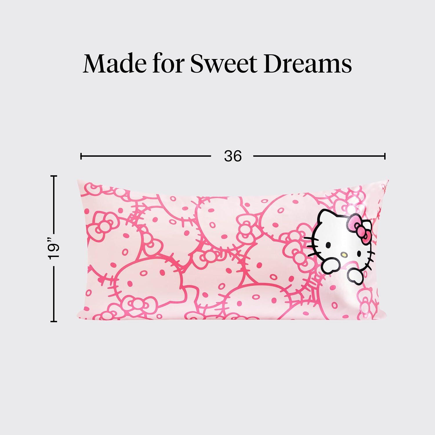 imageKitsch amp Disney Mickey Mouse Satin Pillowcase with Zipper LimitedEdition Better Than Silk Pillowcase Soft Cooling Toddler Bed Time Pillow Case for Hair amp Skin QueenStandard 19x26Hello Kitty Pink Kitty Faces