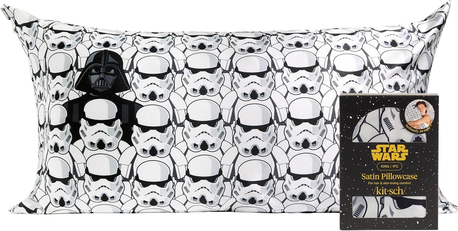 imageKitsch amp Disney Mickey Mouse Satin Pillowcase with Zipper LimitedEdition Better Than Silk Pillowcase Soft Cooling Toddler Bed Time Pillow Case for Hair amp Skin QueenStandard 19x26Darth Vader Stormtroopers