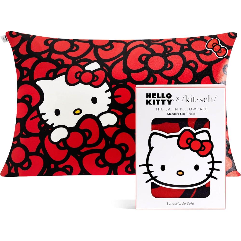 imageKitsch amp Disney Mickey Mouse Satin Pillowcase with Zipper  LimitedEdition Better Than Silk Pillowcase  Soft Cooling Toddler Bed Time Pillow Case for Hair amp Skin  QueenStandard 19x26Hello Kitty  Sea of Bows