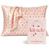 Kitsch Holiday Satin Pillowcase with Zipper for Hair and Skin – Softer Than Silk Pillow Cases, Cooling Pillow Covers, Machine Washable, Wrinkle-Free – Queen/Standard (19×26) – Ivory, 2pcs(Cherry Print)