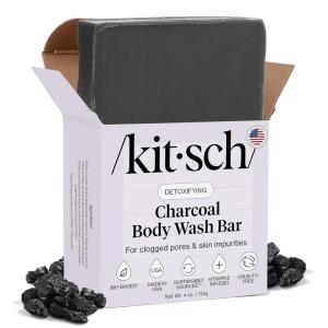 Kitsch Charcoal Soap Body Wash Bar – Detoxifying Bar Soap with Activated Charcoal – Gently Removes Excess Oil & Impurities, Clears Pores, Firms & Moisturizes Skin – Made in USA – 4 oz