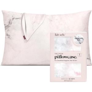 Kitsch Holiday Satin Pillowcase with Zipper for Hair and Skin – Softer Than Silk Pillow Cases, Cooling Pillow Covers, Machine Washable, Wrinkle-Free – Queen/Standard (19×26) – Ivory, 2pcs(Marble)
