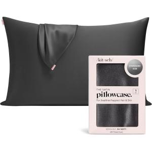 Kitsch Holiday Satin Pillowcase with Zipper for Hair and Skin – Softer Than Silk Pillow Cases, Cooling Pillow Covers, Machine Washable, Wrinkle-Free – Queen/Standard (19×26) – Ivory, 2pcs(Charcoal)