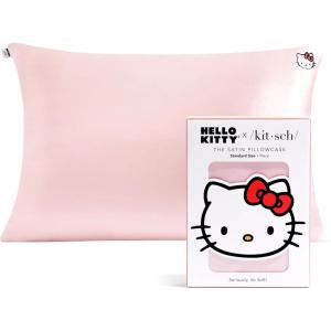 Kitsch & Disney Mickey Mouse Satin Pillowcase with Zipper – Limited-Edition Better Than Silk Pillowcase – Soft Cooling Toddler Bed Time Pillow Case for Hair & Skin – Queen/Standard 19×26(Hello Kitty – Pink Kitty Face)