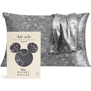 Kitsch & Disney Mickey Mouse Satin Pillowcase with Zipper – Limited-Edition Better Than Silk Pillowcase – Soft Cooling Toddler Bed Time Pillow Case for Hair & Skin – Queen/Standard 19×26(Disney – Minnie Malist)