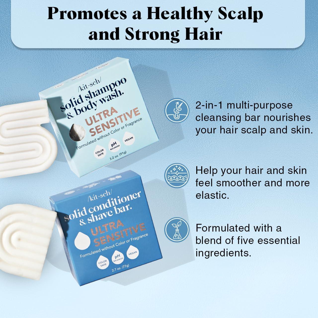 imageKitsch 2in1 Ultra Sensitive Shampoo Bar amp Body Wash  Conditioner Bar amp Shaving Soap  FragranceFree Bar Soap for Sensitive Skin amp Scalp  For Healthy Radiant Hair and Skin  Made in USA  2pcs