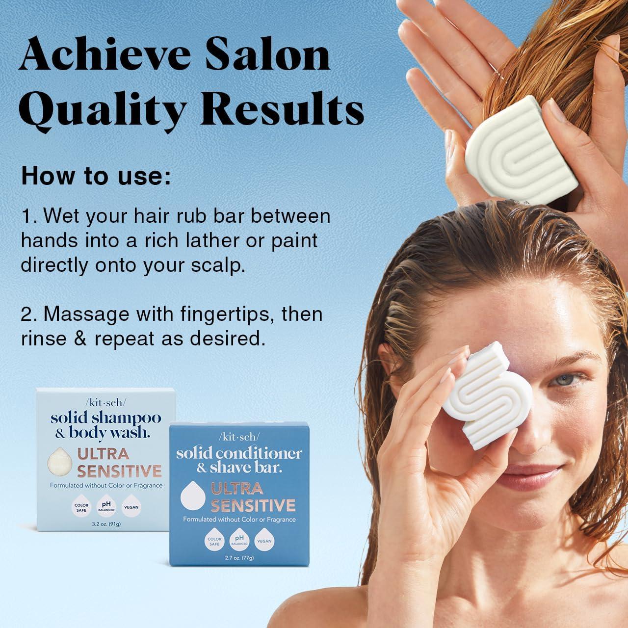 imageKitsch 2in1 Ultra Sensitive Shampoo Bar amp Body Wash  Conditioner Bar amp Shaving Soap  FragranceFree Bar Soap for Sensitive Skin amp Scalp  For Healthy Radiant Hair and Skin  Made in USA  2pcs