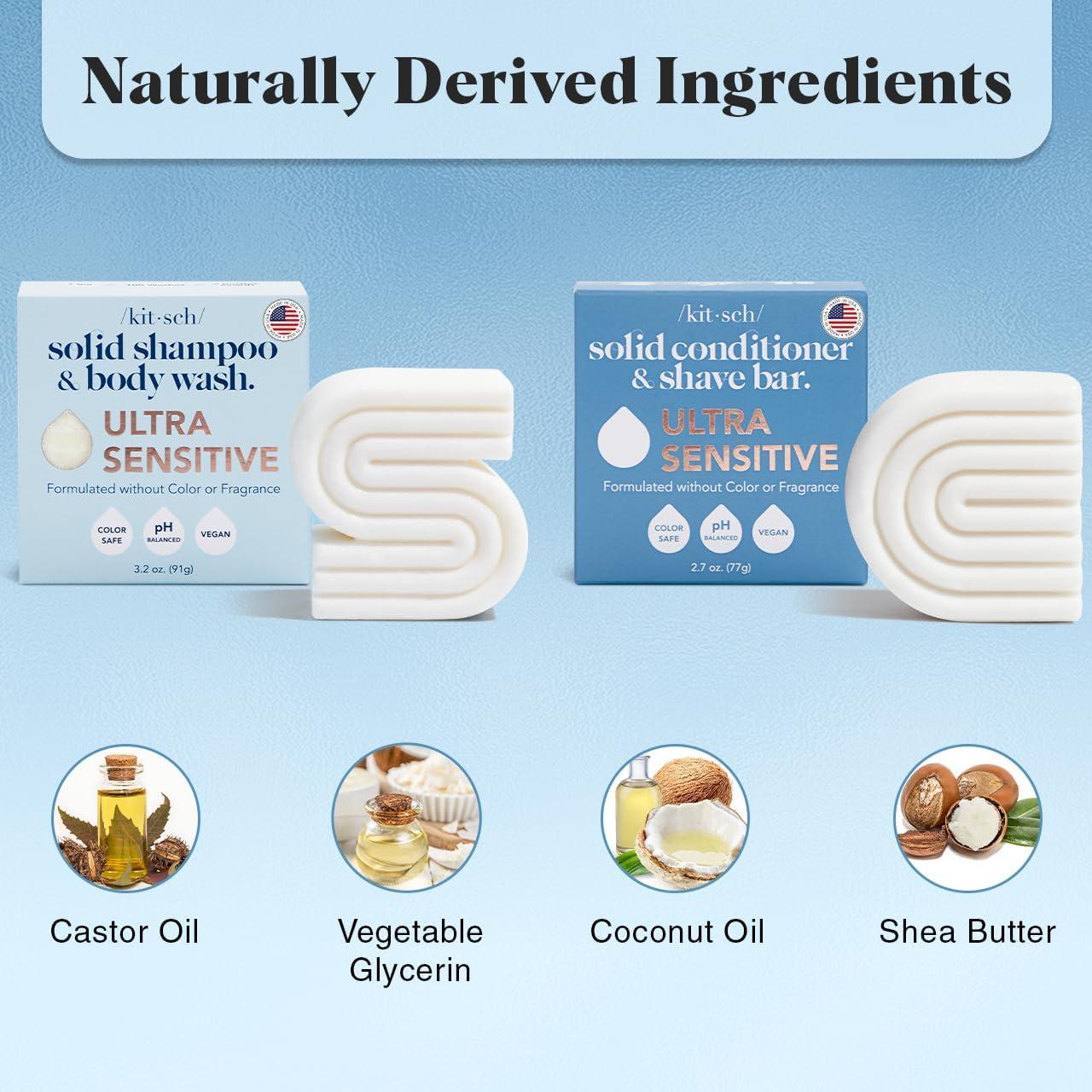 imageKitsch 2in1 Ultra Sensitive Shampoo Bar amp Body Wash  Conditioner Bar amp Shaving Soap  FragranceFree Bar Soap for Sensitive Skin amp Scalp  For Healthy Radiant Hair and Skin  Made in USA  2pcs
