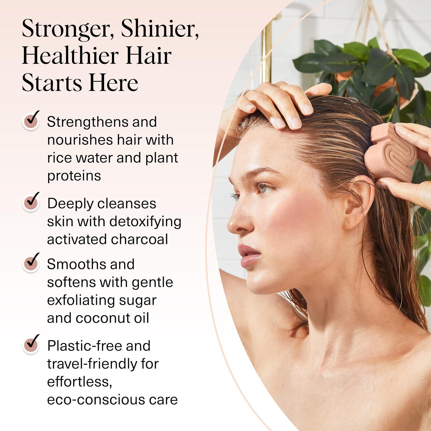 imageKitsch 4pc Set  Rice Water Shampoo and Conditioner Set  Charcoal Body Wash Bar amp Exfoliating Sugar Body Scrub  Hair amp Body Bar Soap  Silicone Paraben and Sulfate Free Solid Bars