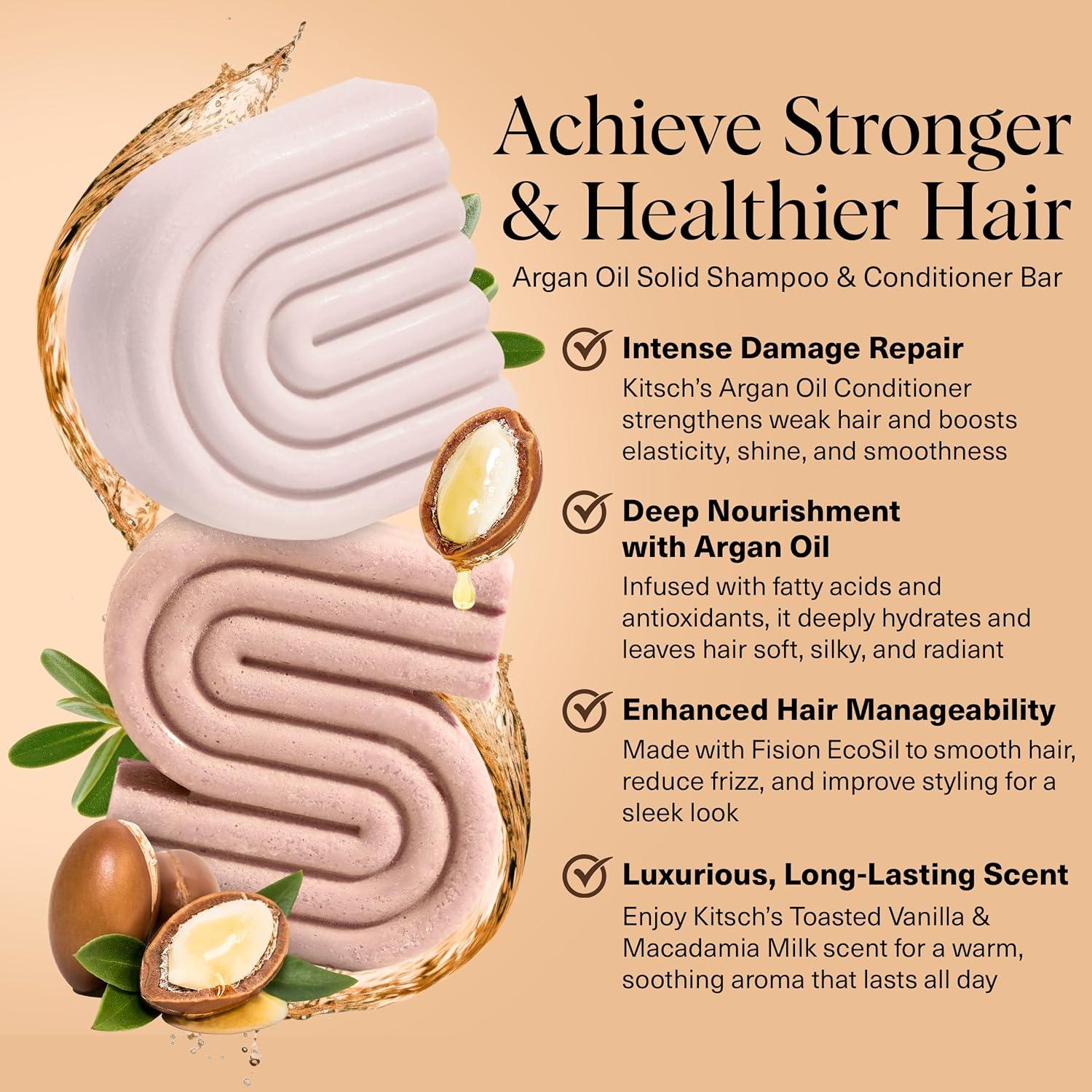 imageKitsch Argan Oil Shampoo and Conditioner Bar  Repairing Solid Shampoo and Conditioner for Women and Men  Moisturizing Hair Care for Dry Damaged Hair  Paraben amp SulfateFree Made in USA  2pc set