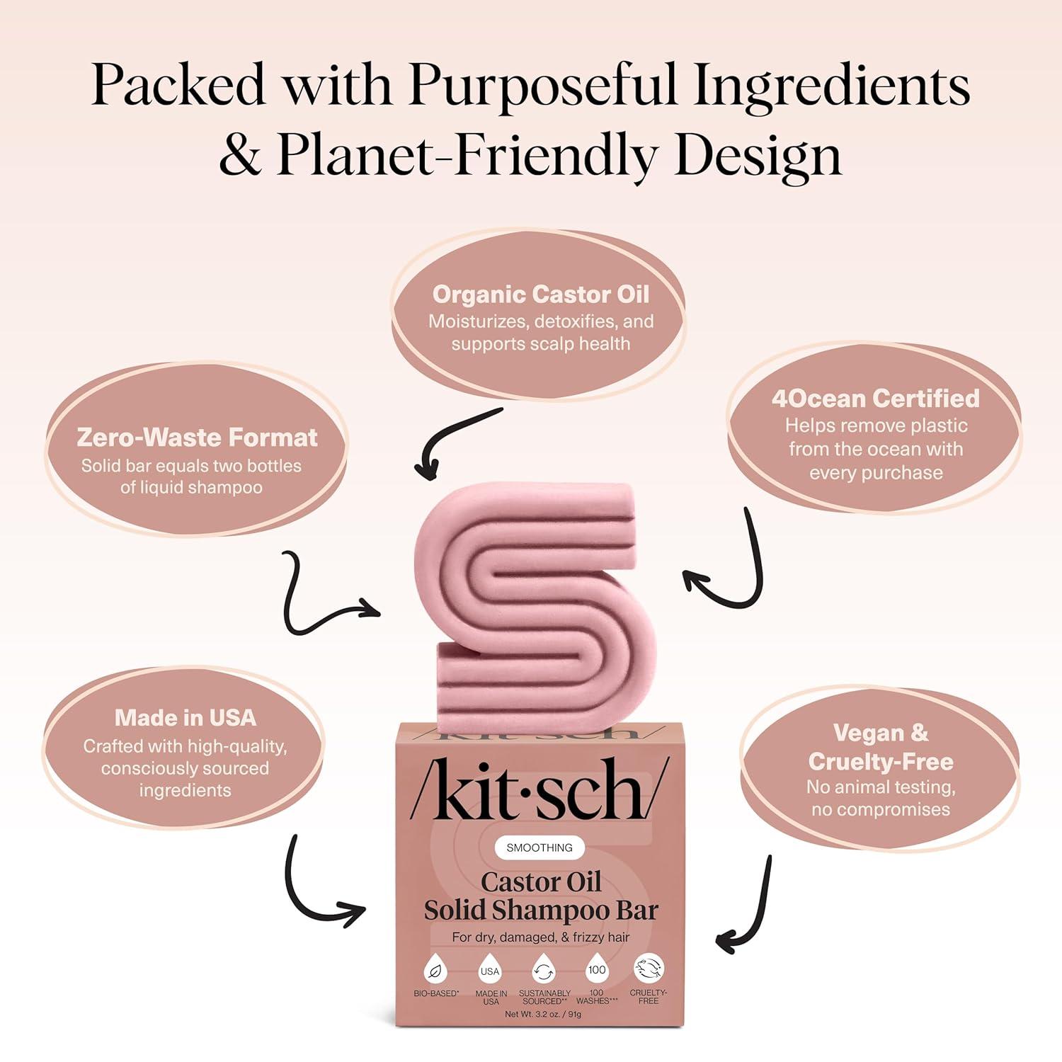 imageKitsch Castor Oil Shampoo Bar Soap Hydrating amp Moisturizing Hair Care Organic Castor Oil Solid Shampoo for Hair Growth amp Scalp Nourishment Silicone amp ParabenFree Vegan Made in USA 32ozCastor Oil Nourishing Shampoo Bar NEW