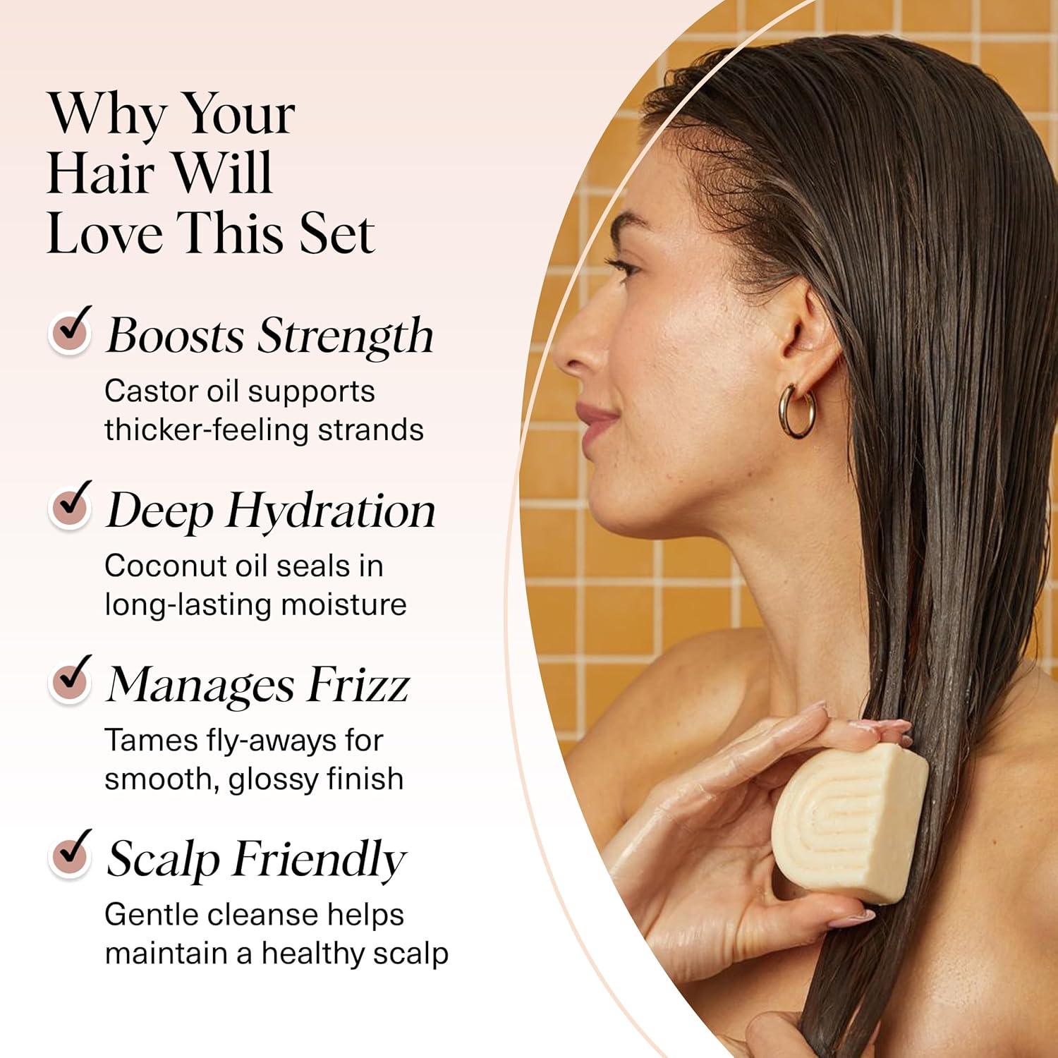 imageKitsch Castor Oil Shampoo Bar amp Coconut Oil Conditioner Bar Nourishing Shampoo and Conditioner Set for Dry Damaged Hair Strengthening Hair Care Hydrating amp DeepMoisturizing 2pc set