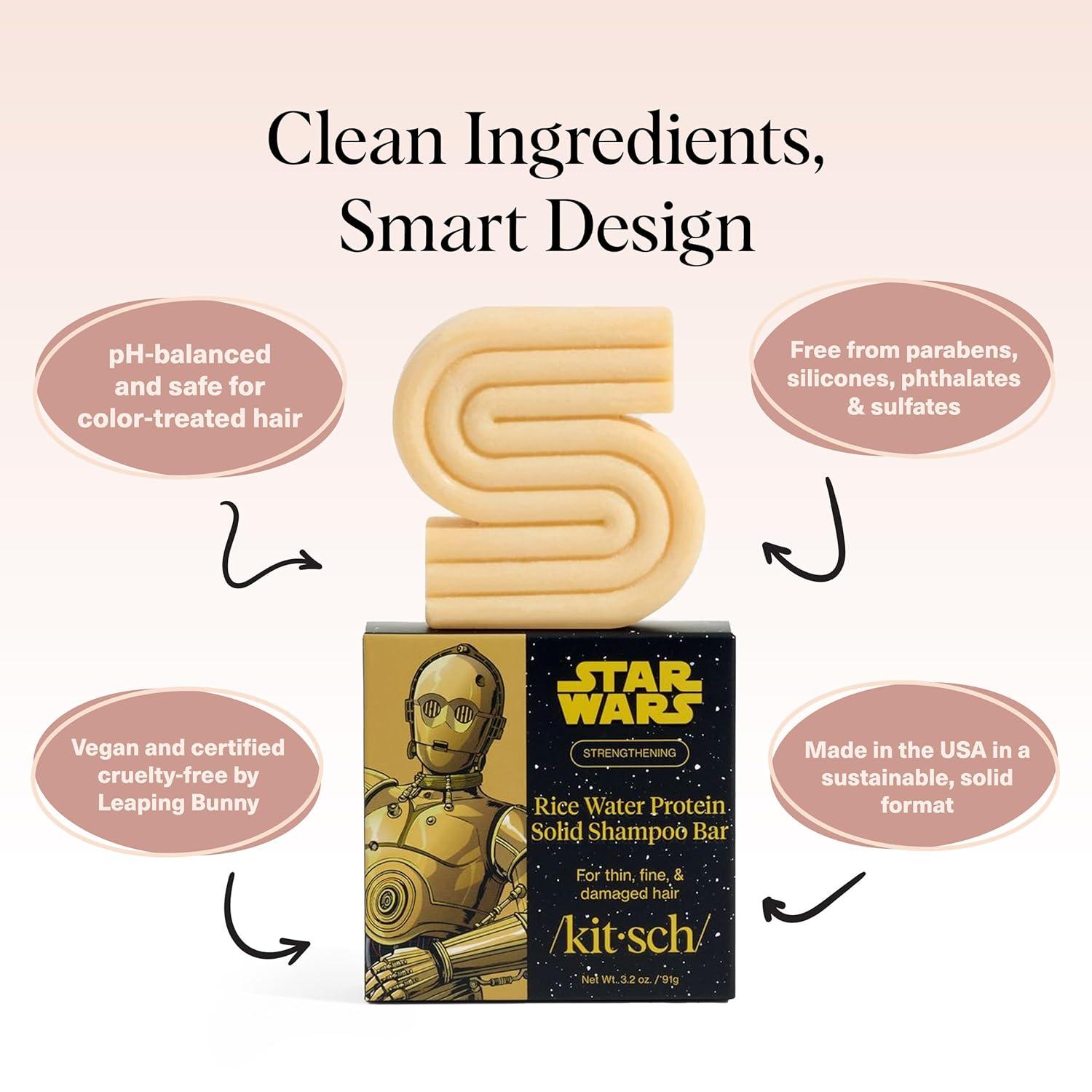 imageKitsch Coconut Oil Conditioner Bar  Hair Conditioner For Women and Men  Deep Moisturizing Nourishes Hydrate amp Soften Damaged Dry Hair  Silicone Paraben amp Sulfate Free  27 ozKitsch Rice Water Protein Shampoo Bar for Hair Growth x Star Wars C3PO Design