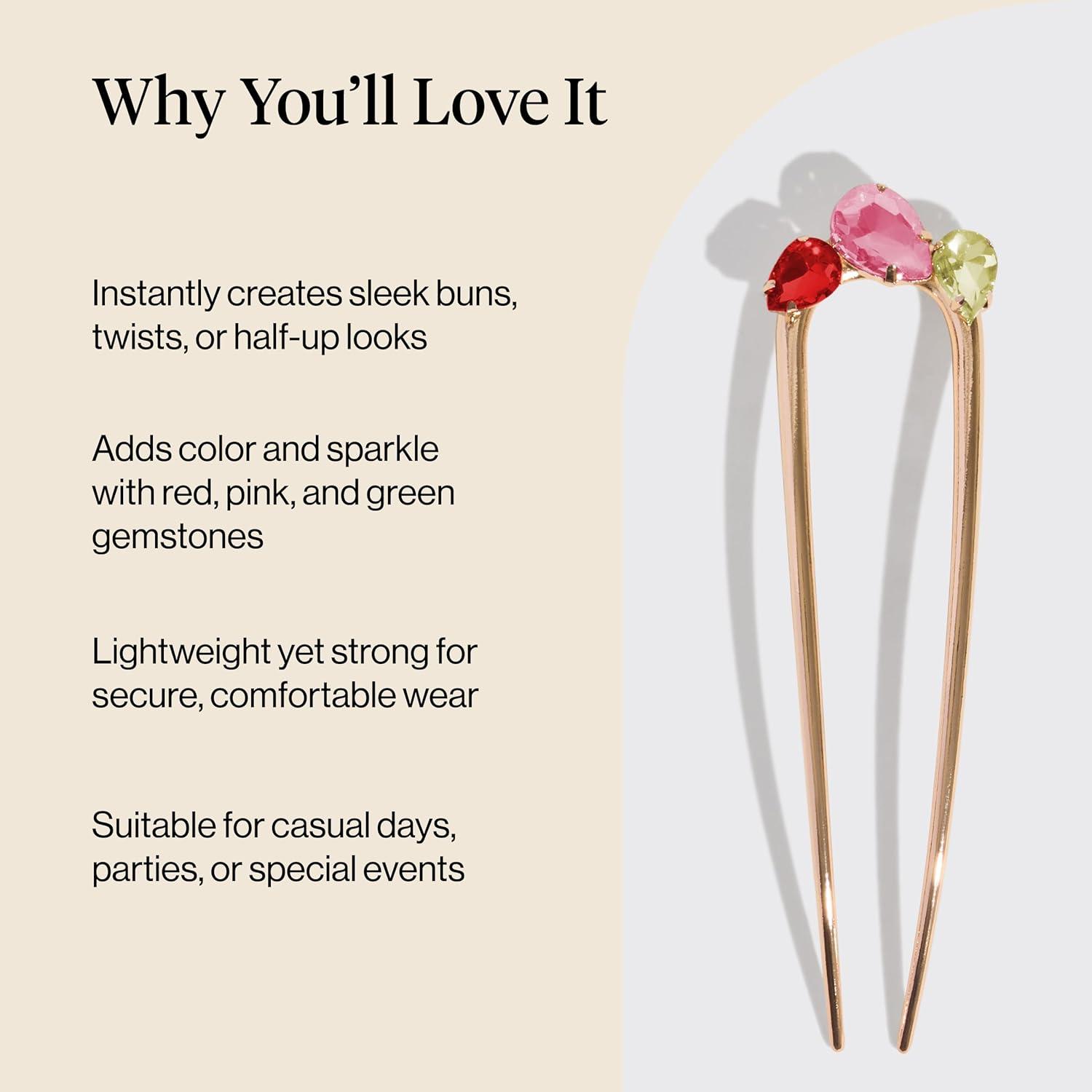 imageKitsch Metal French Hair Pin for Women  Elegant Hair Accessories Ideal for Buns amp French Twist Designed for a Secure Comfortable Fit  Ideal Gifts for Women  SilverRed  Pink  Green